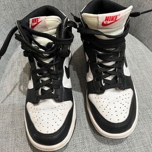 Nike Dunks “Pandas” leather high tops, youth 3.5